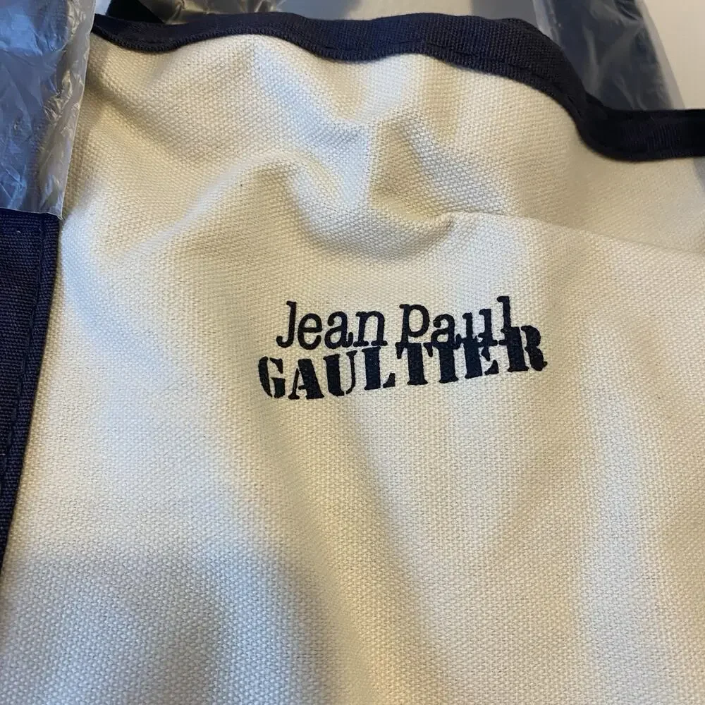 New Jean Paul Gaultier Canvas Duffle Bag Nautical Stripe Weekender 17”x11” Ivory
